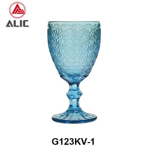 High Quality Patterned Glass Wine Goblet in various colors G123KV-1