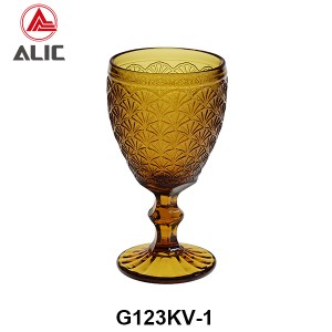 High Quality Patterned Glass Wine Goblet in various colors G123KV-1