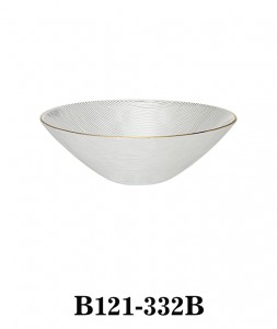 High Quality Handmade Modern Glass Serving Bowl B121-332 clear with gold rim in three sizes