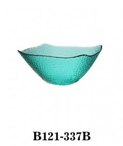 Handmade Modern Glass Bowl Serving Bowl Salad Bowl top in square shape and wavy edge B121-337 in Turquoise colour
