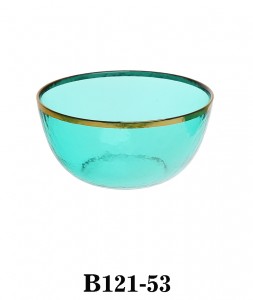 Glass Bowl B121-52/53/54 in Turquoise colour with gold rim