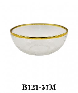 Hot Sale Good Quality Handmade Textured Glass Bowl for Table, Gift or Party in metalic gold colored rim or in black color B121-57