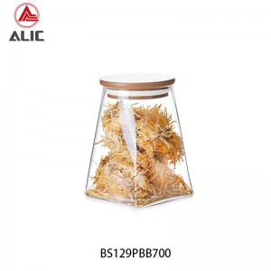 High Borosilicate Glass Canister/Jar bottom in tetragonal shape with bamboo lid with silicon seal BS129PBB