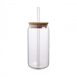 Eco Friendly Custom Logo High borosilicate glass 16OZ bamboo Glass Water Bottle With Wooden Lid and straw BS129WYH