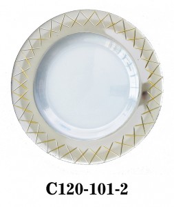 Round Clear Glass Charger Plate with hand carved and colored lines border for Table Party or Rental C120-101