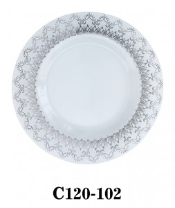 Handmade Clear Glass Charger Plate with Arabian style decoration on border for Table Party or Rental C120-102