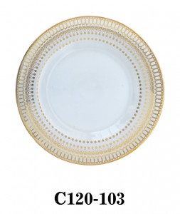 Handmade Clear Glass Charger Plate with Arabian style decoration on border for Table Party or Rental C120-103