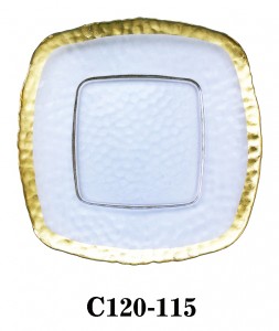 High Quality Square Clear Glass Charger Plate with gold rim for Table Party or Rental C120-115