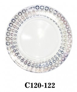 Handmade Clear Glass Charger Plate with Silver decoration on border for Table Party or Rental C120-122