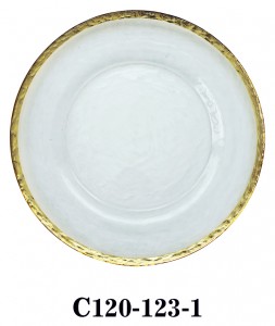 Hand Made Clear Hammered Glass Charger Plate with a golden/silver/copper rim for Table Party or Rental C120-123