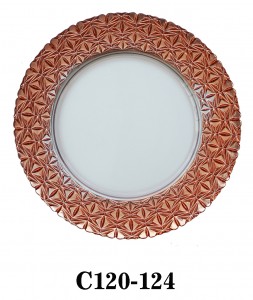 Handmade Clear Glass Charger Plate with red border decoration for Table Party or Rental C120-124