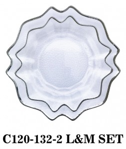 Luxury Hammered Glass Charger Plate with golden rim for Table Party or Rental C120-132
