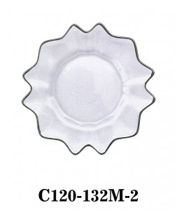 Luxury Hammered Glass Charger Plate with golden rim for Table Party or Rental C120-132