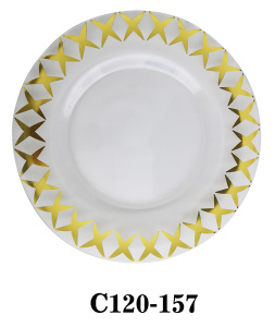 Round Clear Glass Charger Plate with golden decal for Table Party or Rental C120-157