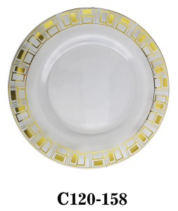 Round Clear Glass Charger Plate with golden decal for Table Party or Rental C120-158