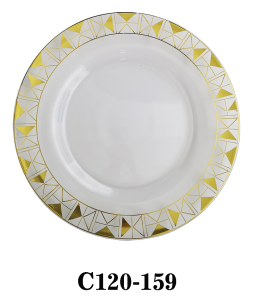 Round Clear Glass Charger Plate with golden decal for Table Party or Rental C120-159