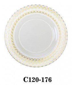13″ Clear Glass Charger Plate with golden decoration on border for Table Party or Rental C120-176