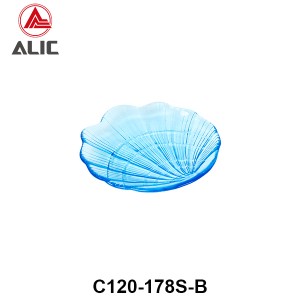 Sea Shell shaped Glass Serving Platter in gradient color from blue to white with pearl lust effect for Party or Rental C120-178