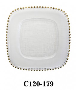 Handmade Square Textured Clear Glass Charger Plate with gold/silver/copper beaded rim for Wedding Party or Rental C120-179