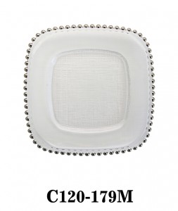 Handmade Square Textured Clear Glass Charger Plate with gold/silver/copper beaded rim for Wedding Party or Rental C120-179