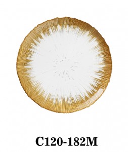 13″ Clear Glass Charger Plate with golden decoration on border for Wedding Party Events or Rental C120-182