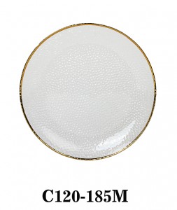 Hand Made Modern Hammered Glass Charger Plate with gold rim C120-185