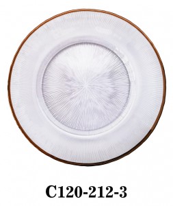 Glass Charger Plate C120-212 Starburst style with gold/silver/copper color rim or full colored