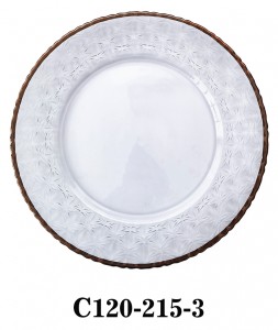 High Quality Luxury Glass Charger Plate with copper/silver/gold rim for Table Party or Rental C120-215