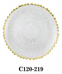 Handmade Clear Glass Charger Plate with Gold rim decoration for Table Party or Rental C120-219