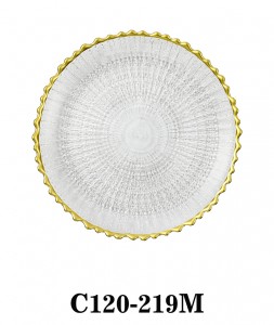 Handmade Clear Glass Charger Plate with Gold rim decoration for Table Party or Rental C120-219