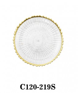 Handmade Clear Glass Charger Plate with Gold rim decoration for Table Party or Rental C120-219