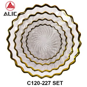 Handmade Glass Charger Plate with gold rim set of 3 # C120-227-1