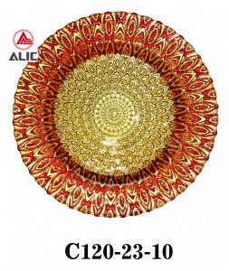 High Quality Handmade Glass Charger Plate with peacock feather style multicolor Luxury for party/rental C120-23