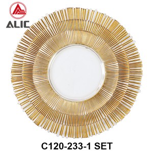 Handmade Glass Charger Plate in gold radial rim set of 3 # C120-233-1