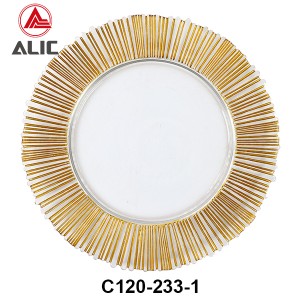 Handmade Glass Charger Plate in gold radial rim set of 3 # C120-233-1