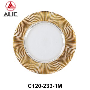 Handmade Glass Charger Plate in gold radial rim set of 3 # C120-233-1