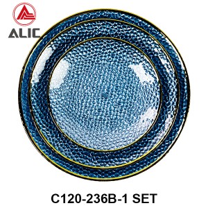 Handmade Hammered Glass Charger Plate in blue color set of 3 # C120-236B-1