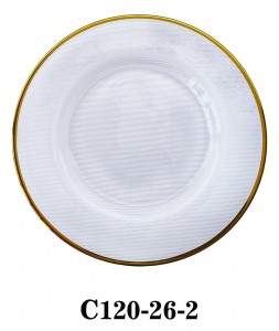 High Quality Handmade Glass Charger Plate in horizontal lines style with silver color rim C120-26