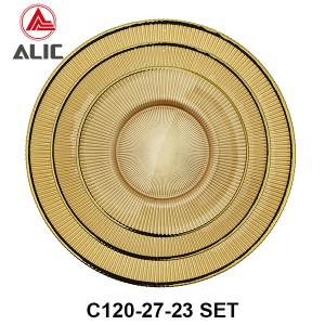 Hot Sale High Quality Handmade Glass Charger Plate radial style with gold rim set of 3 # C120-27-23