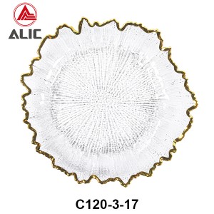 Glass Reef style charger plates with gold rim set of 3 # C120-3-17