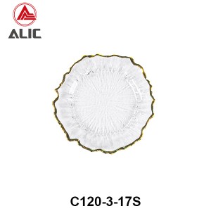 Glass Reef style charger plates with gold rim set of 3 # C120-3-17