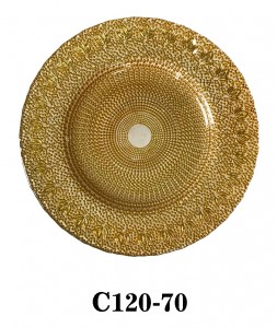 Handmade Luxury Baroco style Glass Charger Plate for Party or Rental in gold color C120-70