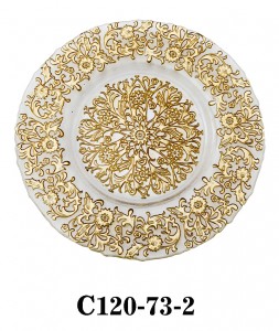 Handmade Glass Charger Plate with Chrysanthemum decoration for Table Party or Rental in silver/gold/skyblue color C120-73