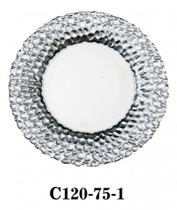 Handmade Glass Charger Plate with pitted fringe decoration for Table Party or Rental in silver/gold color C120-75