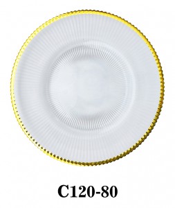 Handmade Glass Charger Plate in radial style with golden rim decoration for Table Party or Rental C120-80
