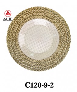 Wholesale High Quality Elegant Silver Gold Beaded Rim Round Home Wedding Glass Charge Party Plates C120-9