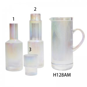 Handmade Glass Set Jug/Pitcher Highball Lowball Tumbler in rippled pattern and iridescent color G123BH