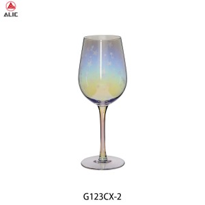 Handmade Red Wine Glass with star decoration in iridescent color G123CX-2