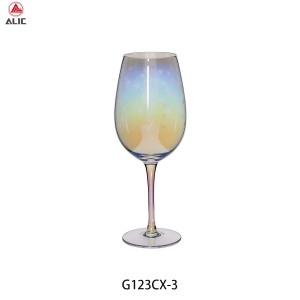 Handmade Bordeaux Wine Glass with star decoration in iridescent color G123CX-3