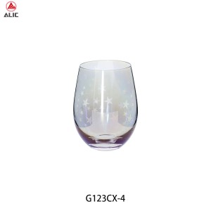 Handmade Stemless Wine Glass with star decoration in iridescent color G123CX-4